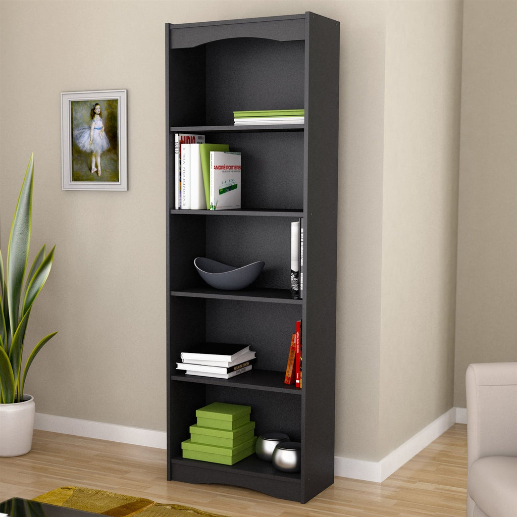 Contemporary Black Bookcase with 5 Shelves and Curved Accents - Deals Kiosk