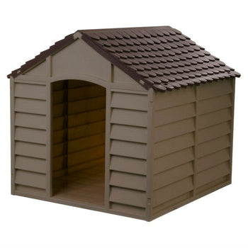 Large Heavy Duty Outdoor Waterproof Dog House in Brown Polypropylene - Deals Kiosk
