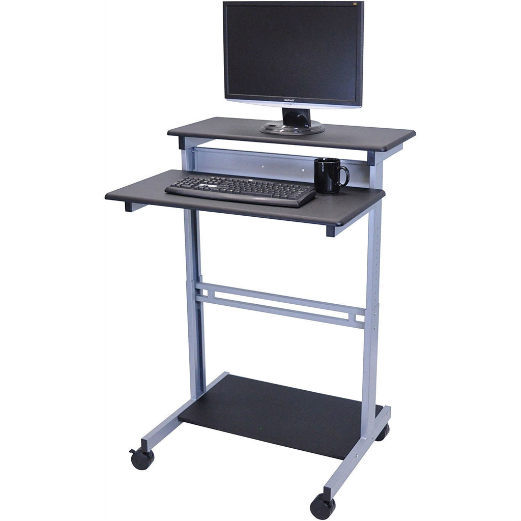 Black 32-inch Adjustable Height Standing Computer Desk with Silver Steel Frame - Deals Kiosk