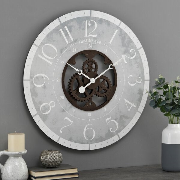 Rustic Gray Bronze Industrial FarmHome Round Oversized Wall Clock - Deals Kiosk