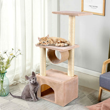 Beige 37 Inch Cat Tree Condo Kitten Play House Scratcher Post - Deals Kiosk