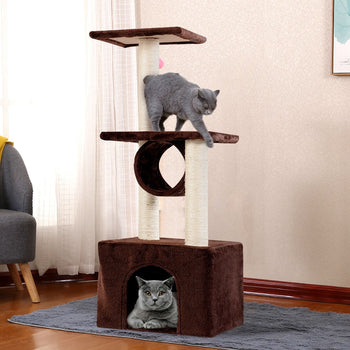 Brown 37 Inch Cat Tree Condo Kitten Play House Scratcher Post - Deals Kiosk