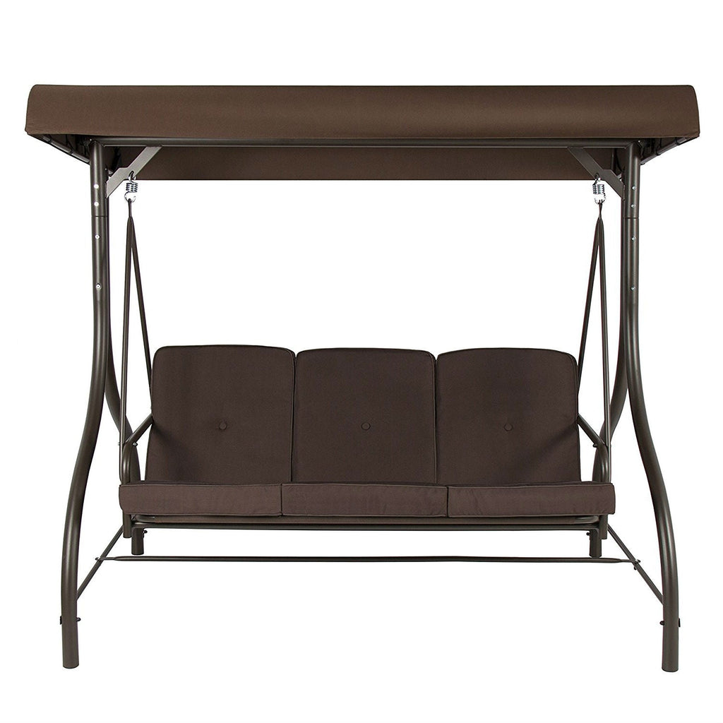 Brown 3-Person Outdoor Porch Swing with Canopy - Deals Kiosk