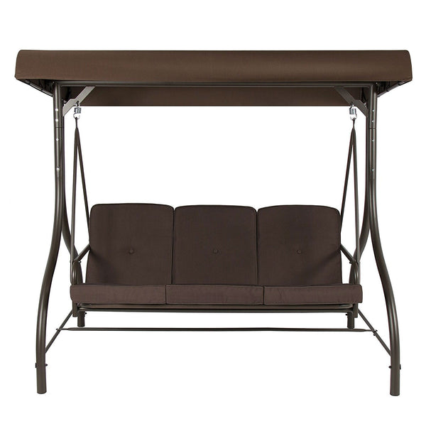 Brown 3-Person Outdoor Porch Swing with Canopy - Deals Kiosk