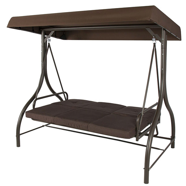 Brown 3-Person Outdoor Porch Swing with Canopy - Deals Kiosk