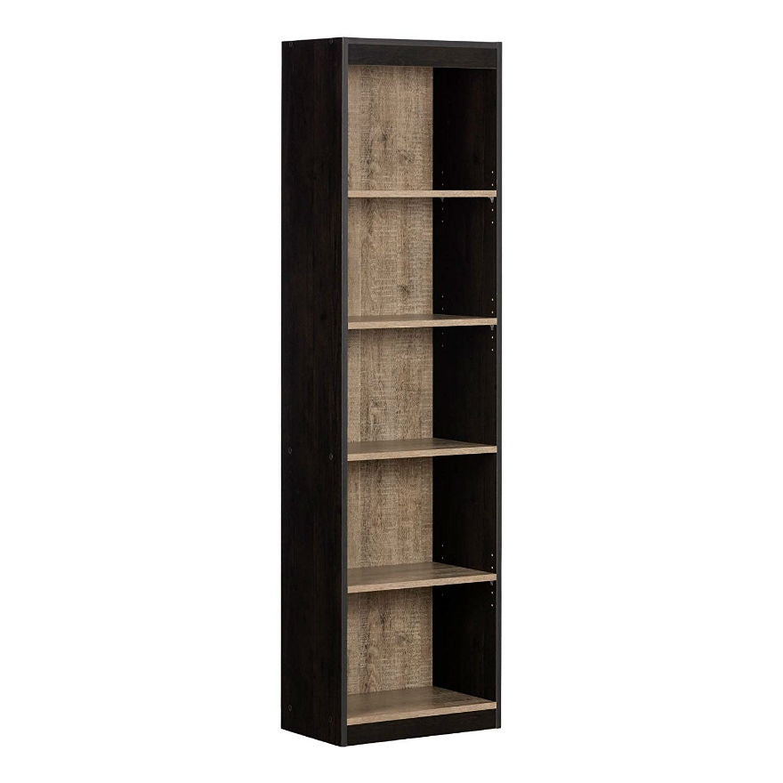 Modern 69-inch Tall Skinny 5-Shelf Bookcase in Black Oak Finish