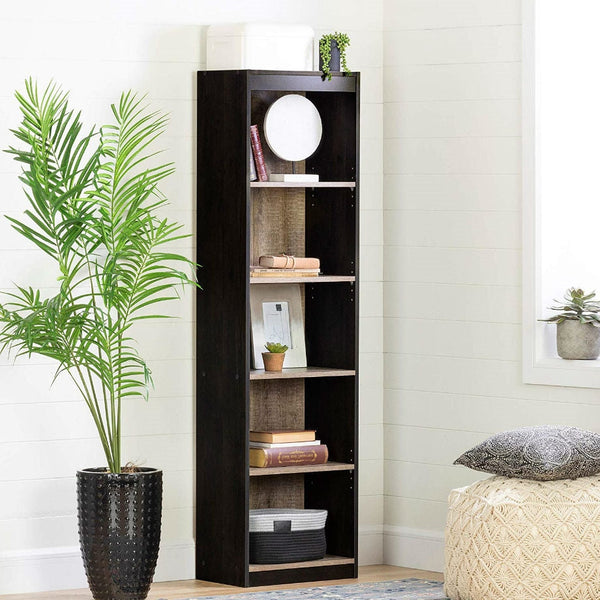 Modern 69-inch Tall Skinny 5-Shelf Bookcase in Black Oak Finish - Deals Kiosk