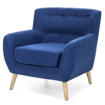 Blue Linen Upholstered Armchair with Mid-Century Modern Style Wood Legs - Deals Kiosk