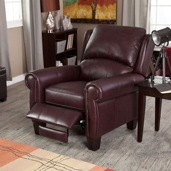 Burgundy Top-Grain Leather Upholstered Wing-back Club Chair Recliner - Deals Kiosk
