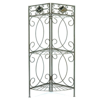 Spacing Saving Corner Bathroom Linen Rack with 3 Shelves in Pewter Metal Finish - Deals Kiosk