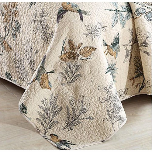 King 3-Piece Cotton Quilt Bedspread Set with Floral Birds Pattern - Deals Kiosk