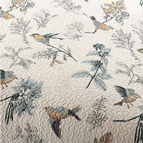King 3-Piece Cotton Quilt Bedspread Set with Floral Birds Pattern - Deals Kiosk