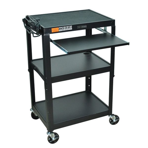 Mobile Stand Up Computer Desk Workstation Cart in Black Steel - Deals Kiosk