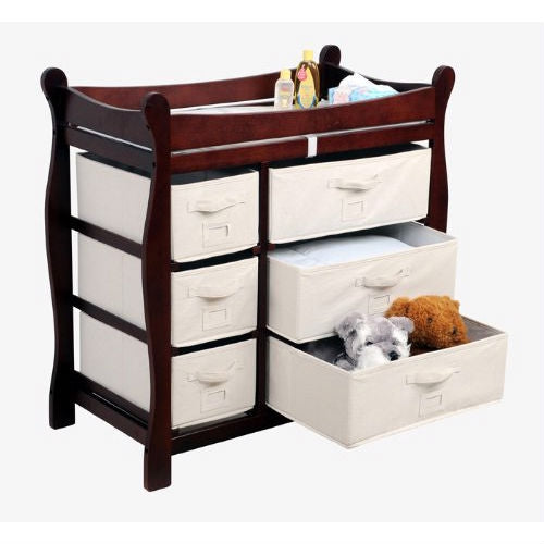 Espresso Wood Baby Diaper Changing Table with 6 Storage Baskets - Deals Kiosk