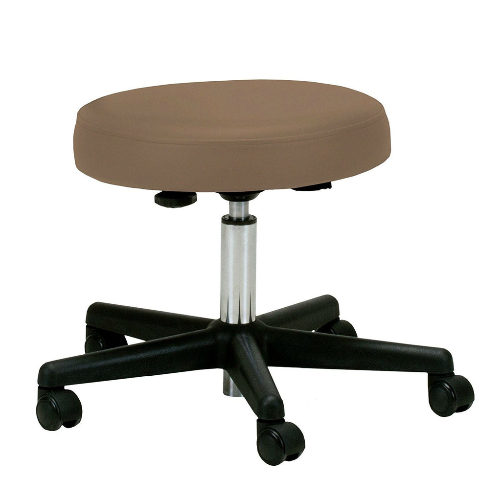 Adjustable Height Pneumatic Rolling Stool with Latte Brown Padded Seat