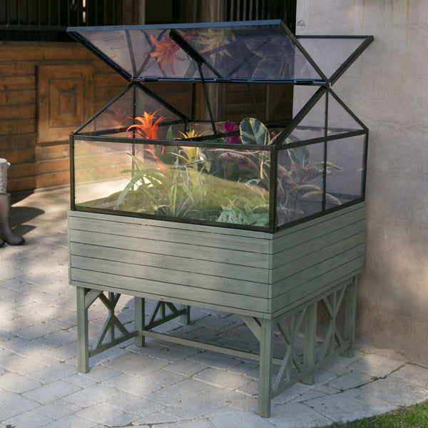 Elevated Raised Bed Garden Cold-frame Greenhouse Kit in Driftwood Finish - Deals Kiosk