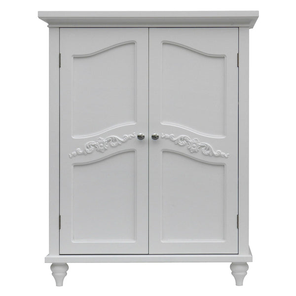 Bathroom Linen Storage Floor Cabinet with 2-Doors in White Wood Finish - Deals Kiosk