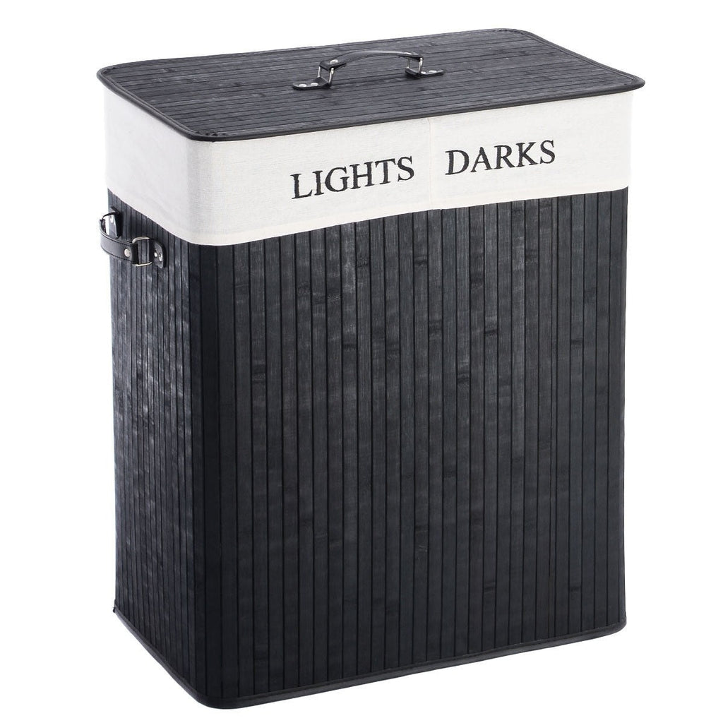 Black Bamboo 2-Bin Lights Darks Laundry Hamper with Handles - Deals Kiosk