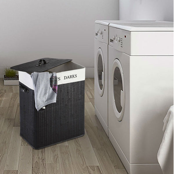 Black Bamboo 2-Bin Lights Darks Laundry Hamper with Handles - Deals Kiosk