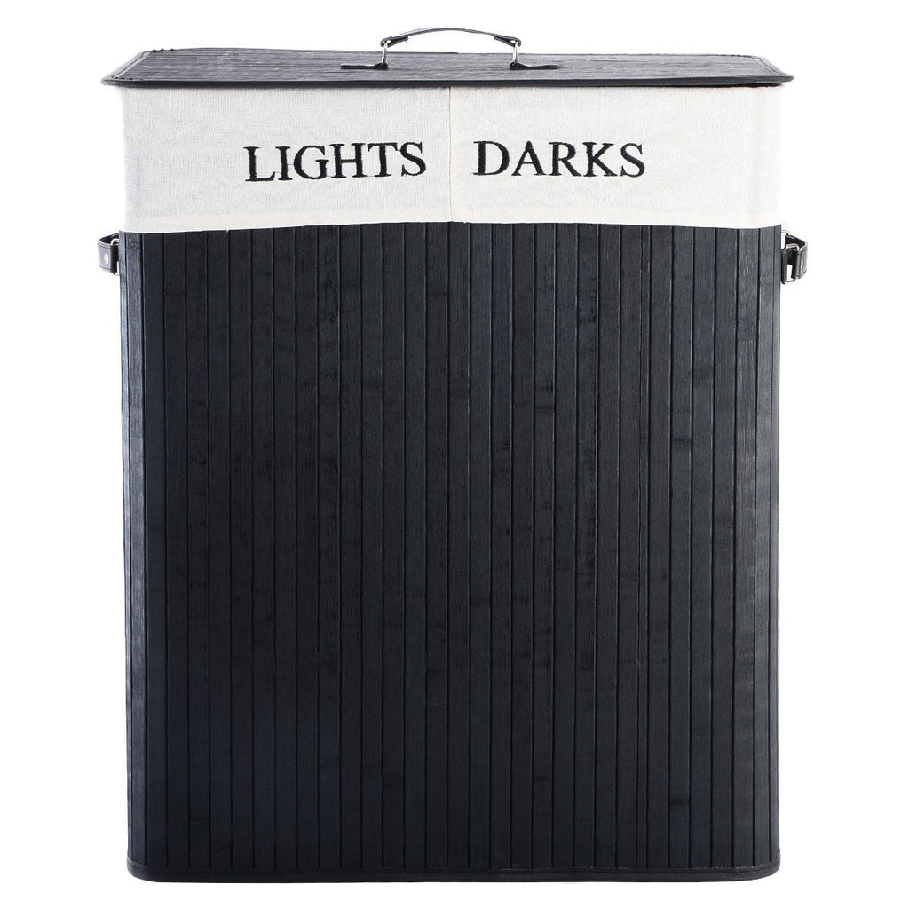 Black Bamboo 2-Bin Lights Darks Laundry Hamper with Handles - Deals Kiosk