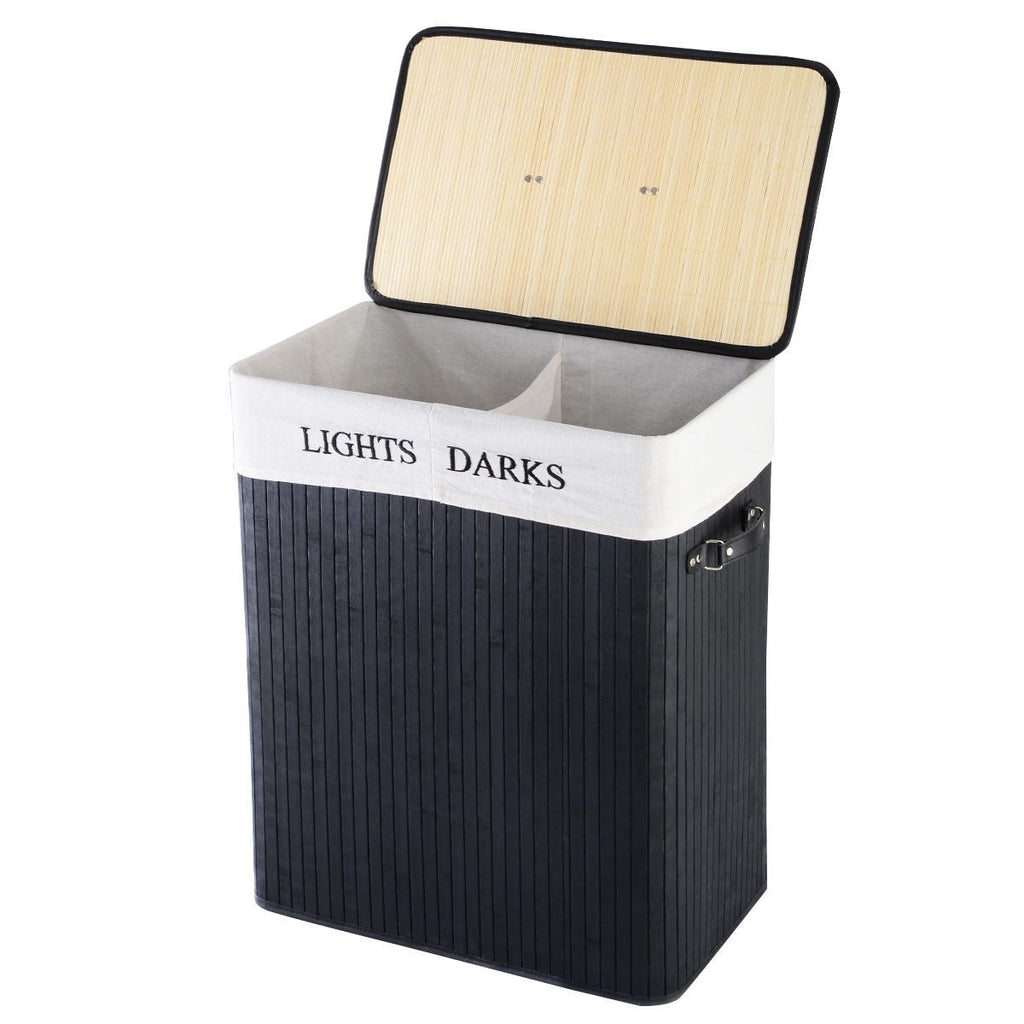 Black Bamboo 2-Bin Lights Darks Laundry Hamper with Handles - Deals Kiosk