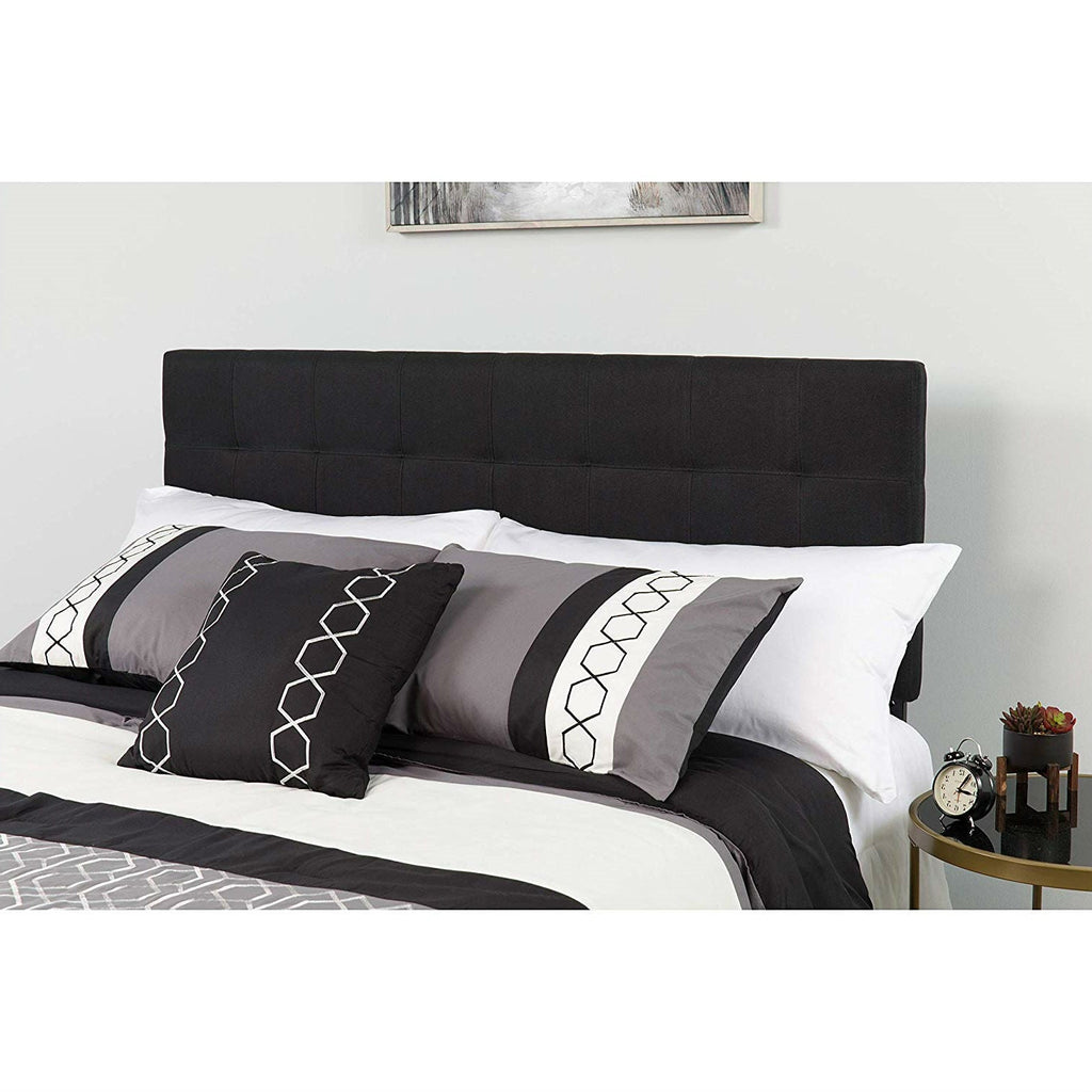 Full size Modern Box-Stitch Black Fabric Upholstered Headboard - Deals Kiosk