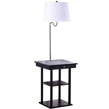 2-in1 Modern Side Table Floor Lamp with White Shade and USB Ports - Deals Kiosk