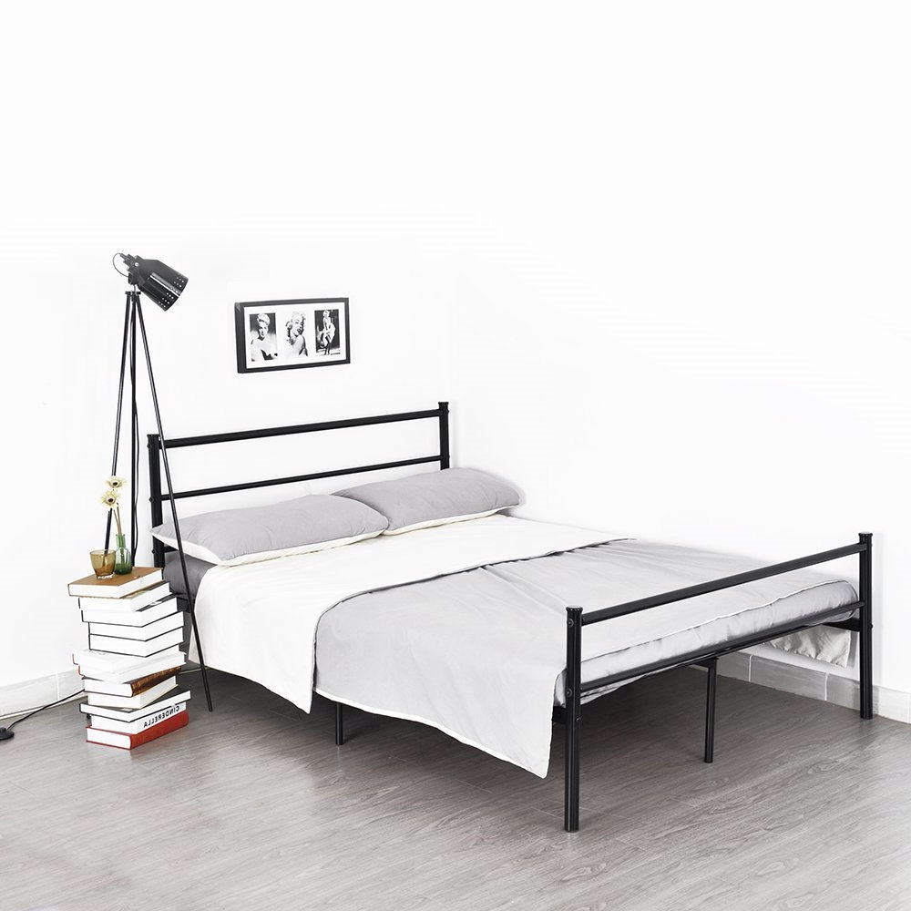 Full size Modern Black Metal Platform Bed Frame with Headboard and Footboard - Deals Kiosk