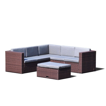 Brown Resin Wicker 4-Piece Outdoor Patio Furniture Set with Grey Cushions - Deals Kiosk
