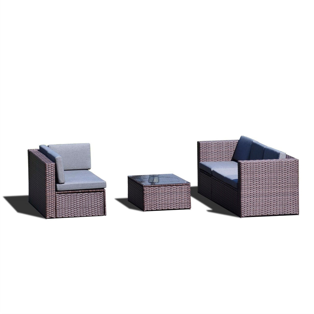 Brown Resin Wicker 4-Piece Outdoor Patio Furniture Set with Grey Cushions - Deals Kiosk