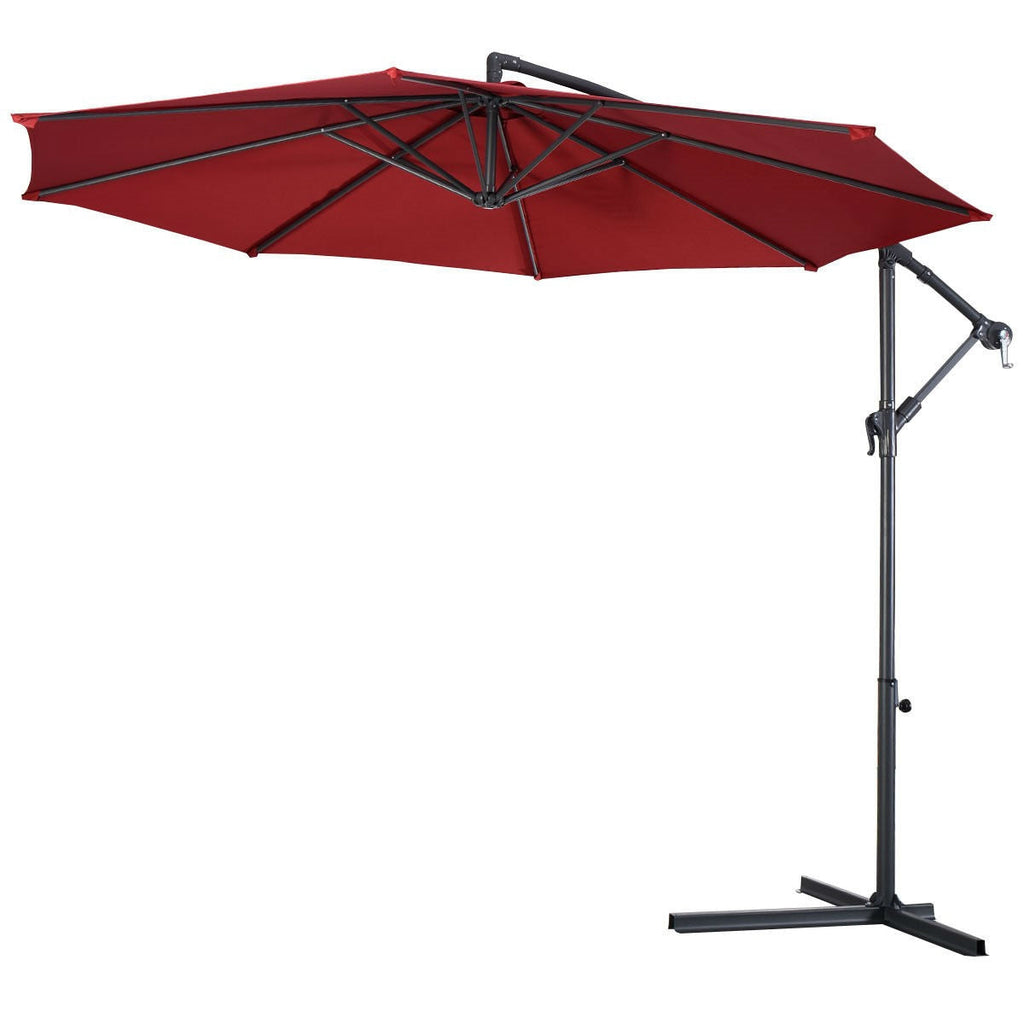 Burgundy 10-Ft Outdoor Steel Pole Tilt Crank Offset Patio Umbrella
