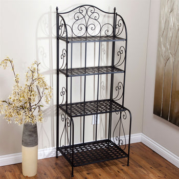 Indoor / Outdoor  Folding Metal Bakers Rack Plant Stand with 4 Shelves - Deals Kiosk