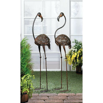 Set of 2 Metal Outdoor Wild Flamingo Garden Statue Set - Deals Kiosk