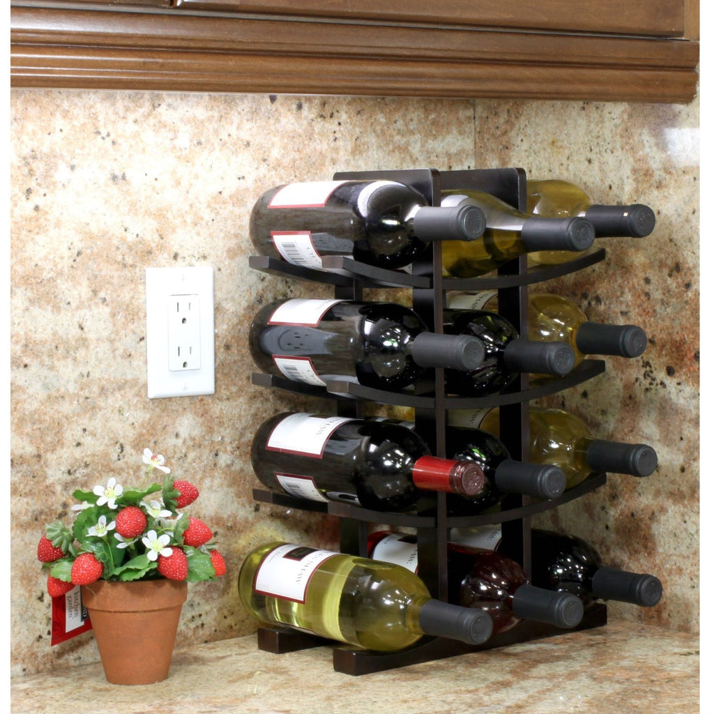 12-Bottle Wine Rack in Dark Espresso Finish Bamboo - Deals Kiosk