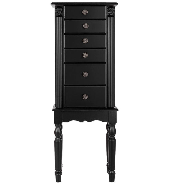 Black Wood Jewelry Armoire 6-Drawer Storage Chest with Mirror - Deals Kiosk