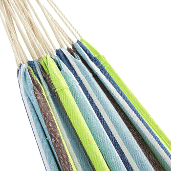 Portable Blue Green Stripe Cotton Hammock with Metal Stand and Carry Case - Deals Kiosk