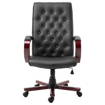 Black Wooden Faux Leather Adjustable High Back Executive Home Office Chair - Deals Kiosk