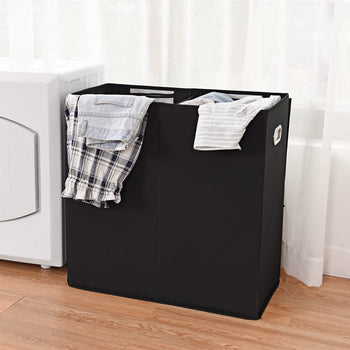 Black 2-Bin Laundry Hamper Clothes Storage Basket with Removable Bags - Deals Kiosk