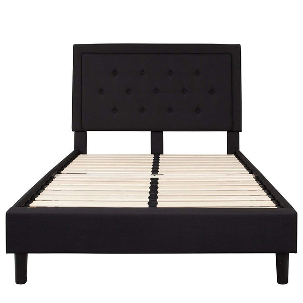 Full size Black Fabric Upholstered Platform Bed Frame with Headboard - Deals Kiosk
