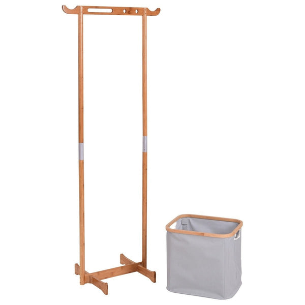 Bamboo Frame Laundry Hamper Basket with Garment Rack Clothes Hanger - Deals Kiosk