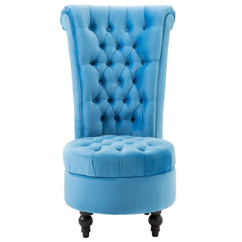Blue Tufted High Back Plush Velvet Upholstered Accent Low Profile Chair - Deals Kiosk