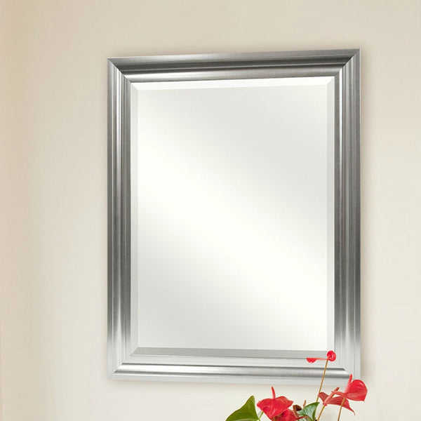 Rectangular Beveled Vanity Mirror with Satin Silver Finish Frame