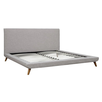 King size Beige Upholstered Platform Bed with Mid-Century Style Legs - Deals Kiosk