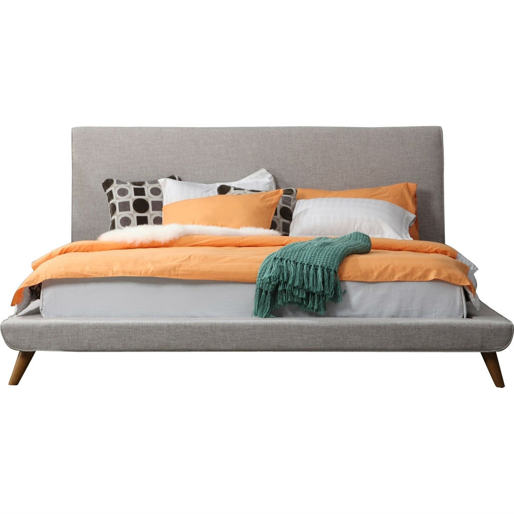 King size Beige Upholstered Platform Bed with Mid-Century Style Legs - Deals Kiosk
