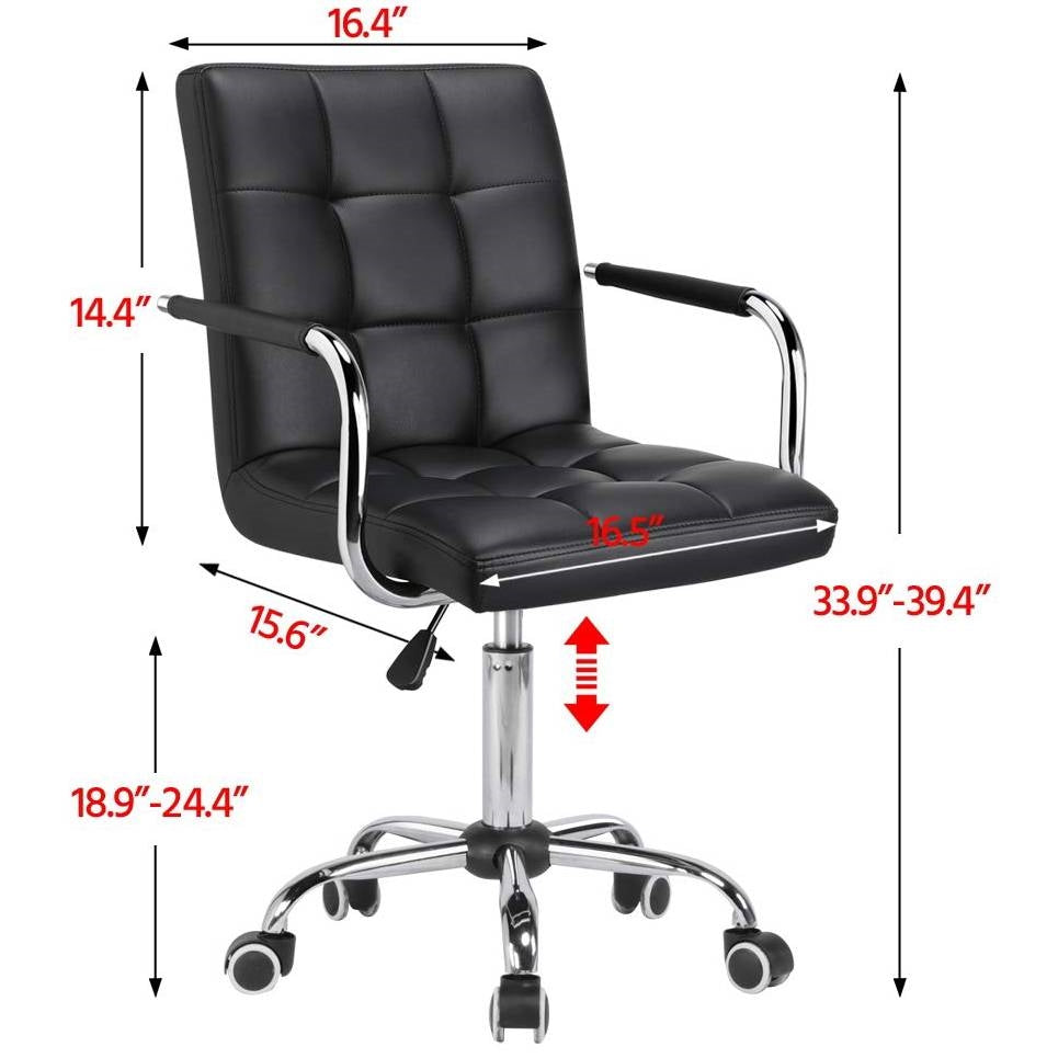 Modern Mid-Back Black Faux Leather Office Chair with Removable Arms - Deals Kiosk