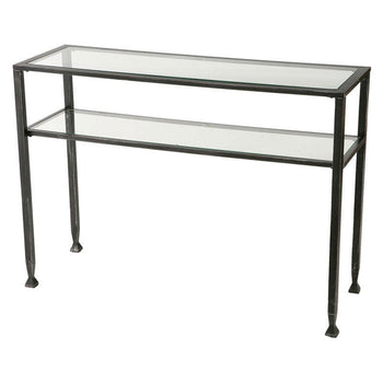 Black Metal Frame Sofa Table with Clear Tempered-Glass Top Shelves - Deals Kiosk