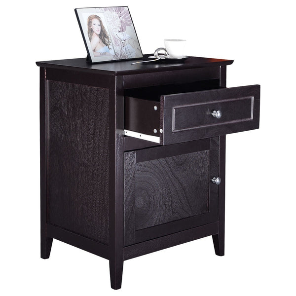 Espresso Wood 1-Drawer End Table Cabinet Nightstand - Deals Kiosk