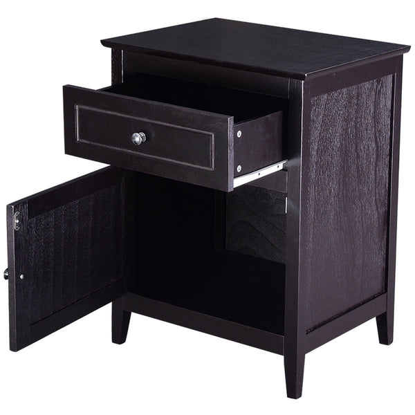 Espresso Wood 1-Drawer End Table Cabinet Nightstand - Deals Kiosk
