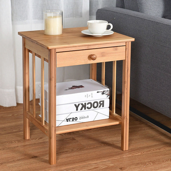 Classic Light Brown Wood 1-Drawer End Table Nightstand Side Table - Deals Kiosk