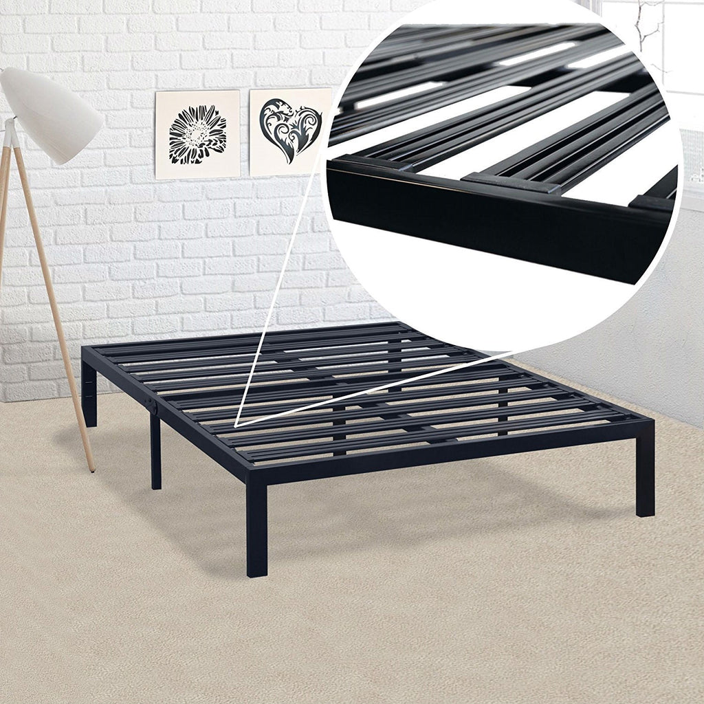 Twin size Heavy Duty Metal Platform Bed Frame with Wide Steel Slats - Deals Kiosk